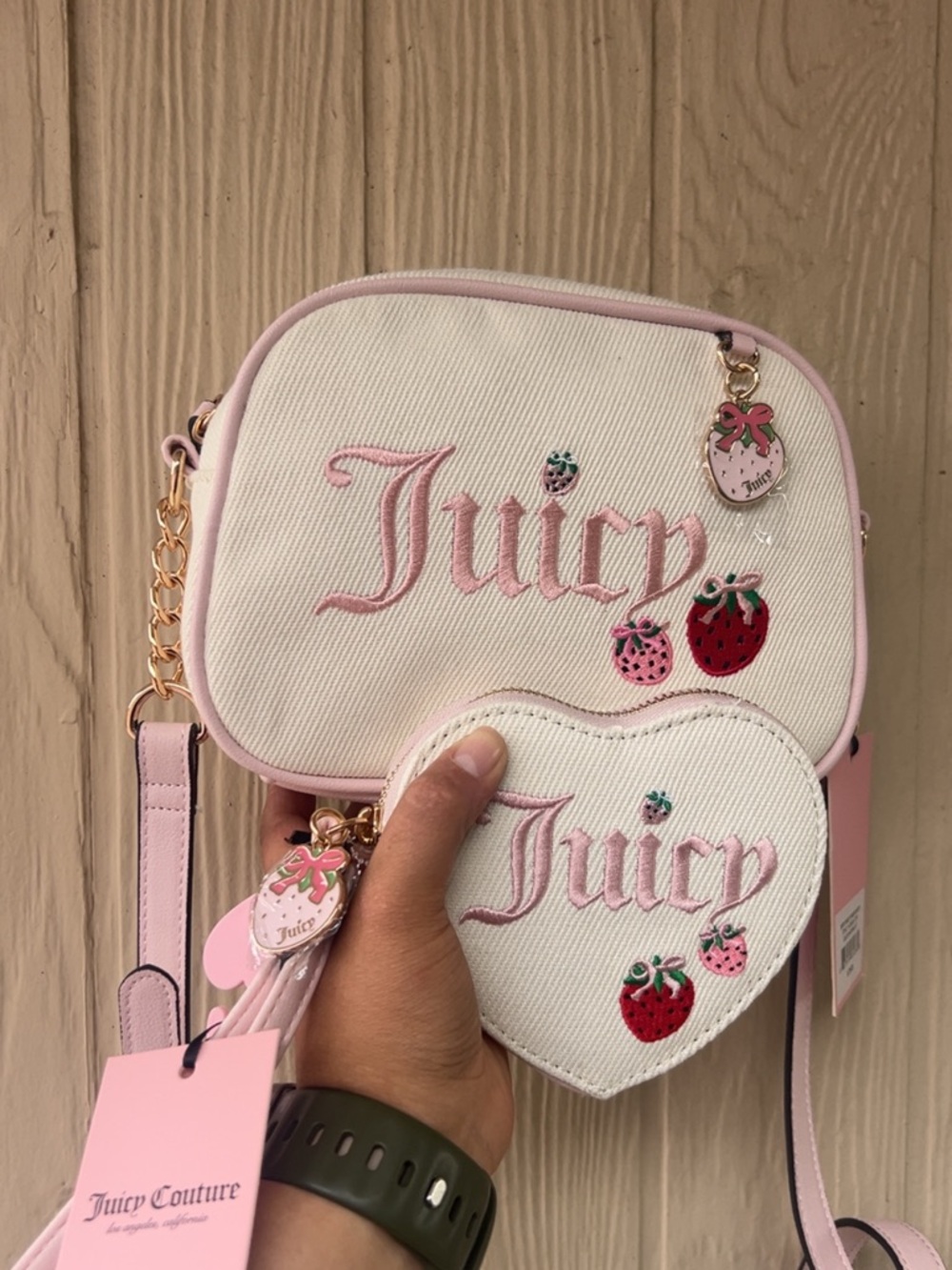 Juicy Couture White & Pink Heart Strawberry Coin Purse